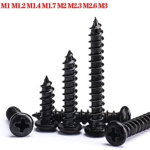 Black Mini Micro Cross Phillips Round Head Self Tapping Wood Screws M1 M1.2-M3 - Picture 1 of 8