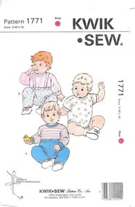 Uncut Kwik Sew Sewing Pattern # 1771 Baby Rompers T-Shirt & Pants Sizes S-M-L-XL - Picture 1 of 3