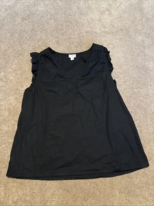 J Crew Re Imagined Black Medium Sleeveless Ruffle Pullover Shirt Cotton - Picture 1 of 10