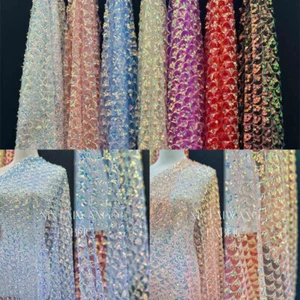 Embroidery Cloth Lace Mesh Sequined Concave Piece Dress Colorful Fabric DIY - Picture 1 of 24