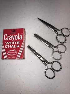 Vintage Crayola White Chalk By Binney &Smith 3 childrens scissors - Picture 1 of 4