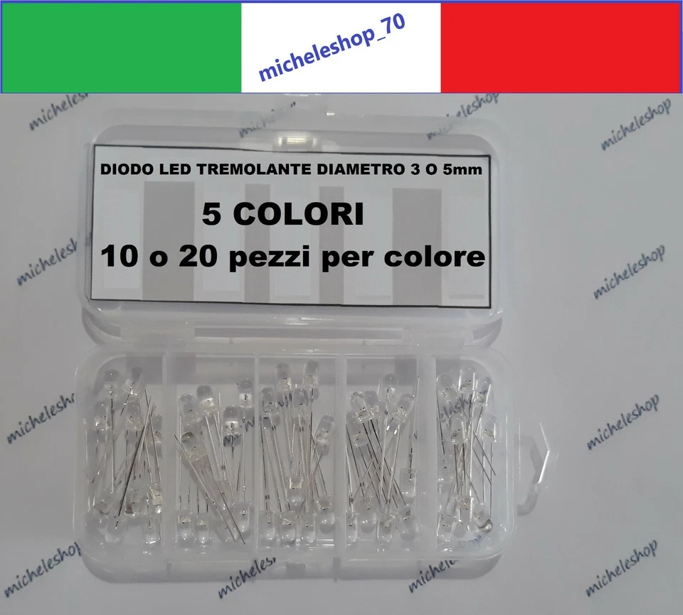 50 100 X diodo led tremolante in KIT BOX lente trasparente flickering LED diode - Immagine 1 di 1