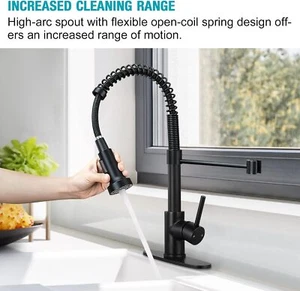 Kitchen Sink Faucet with Pull down Commercial Solid Brass Sprayer Matte Black - Picture 1 of 9