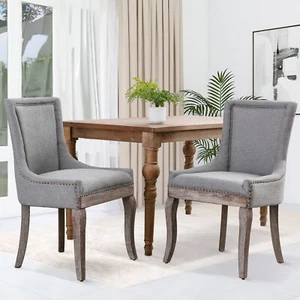 2/4/6/8 Retro Style Velvet Dining Chair Set Kitchen High Back Chair w/Wooden Leg - Picture 1 of 91