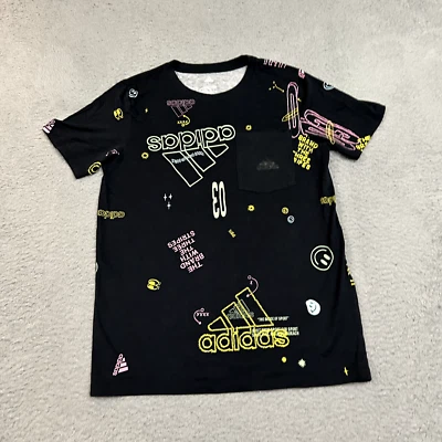 Camisa Adidas Jóvenes Niños Grande Negra 14/16 Estampado Completo Bolsillo Cuello Redondo Algodón Foto 1 de 4
