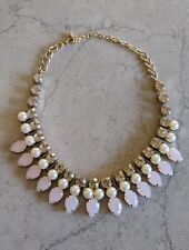 Chico's chain crystal bib necklace, pink tear drop, pearls, faux diamond 