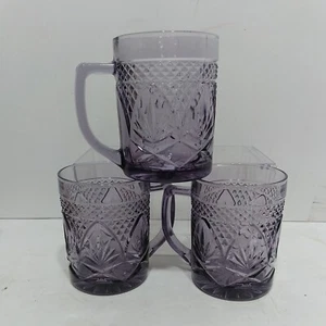SET OF 3 CRIS D'ARQUES LUMINARC ANTIQUE AMETHYST PURPLE GLASS COFFEE MUGS 4" - Picture 1 of 10