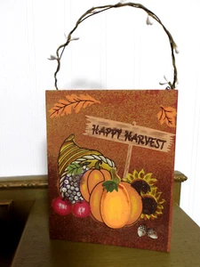 Fall Happy Harvest Wooden Planter/Basket Pumpkin 6 in. X 4.5 in. EUC - Picture 1 of 6