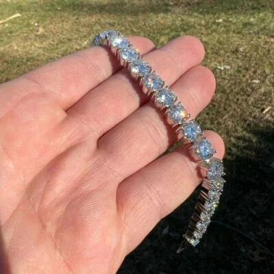 Brazalete Tenis 80-100 quilates Redondo Circonita Cúbica Chapado en Oro Blanco 14k 10 mm 7-10" Foto 1 de 4