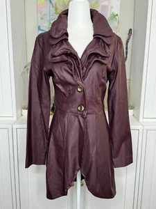 Joseph Ribkoff 10 Maroon Ruffle Collar Jacket Form Fitting Two Button Dress Up - Picture 1 of 14