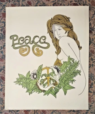 Pôster vintage psicodélico paz mulher samambaias serigrafia década de 1960 Peter T. Geller - Imagem 1 de 4