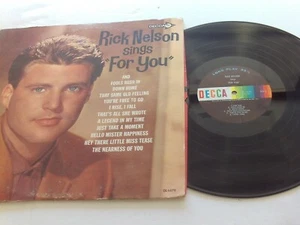 RICKY NELSON, "SINGS FOR YOU" RECORD ALBUM 1963 DECCA DL-4479 - Picture 1 of 2