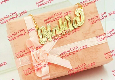 COLLAR CADENA PLACA NOMBRE PLACA ORO 14K PERSONALIZADO * ELIGE CUALQUIER NOMBRE  Foto 1 de 3