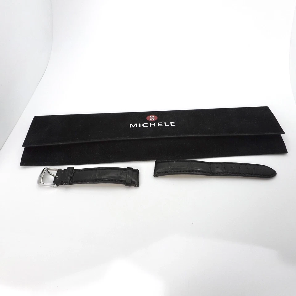 Correa de reloj Michele de cuero de cocodrilo negro en relieve bolsa de 18 mm Foto 1 de 4
