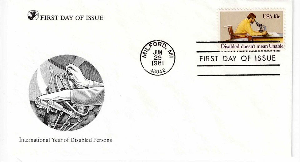 US Scott #1925, First Day Cover 6/29/81 Milford Single Disabled Services - Image 1 of 1