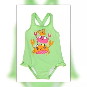 NWT 2T Gymboree Swim Shop “Stacked Crabs” 1-pc Swimsuit Cross-Straps GREEN Lined - Picture 1 of 2