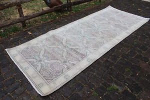 Neutral Vintage Handmade Turkish Oushak Runner Rug, 45"x112" - Picture 1 of 9