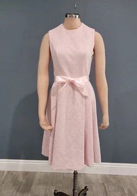 Vintage 60s ALISON AYRES pink geometric fit flare midi dress M/L - Image 1 of 4