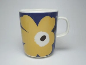 【NEW】 Marimekko Oiva Unikko mug Blue x Yellow Coffee cup 咖啡手握杯马克杯罂粟花朵杯 - Picture 1 of 3