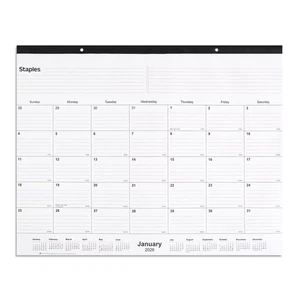 Staples 2026 Jahr 21,75" x 17" Monatliche Schreibtischunterlage Kalender, weiß/schwarz - Bild 1 von 11