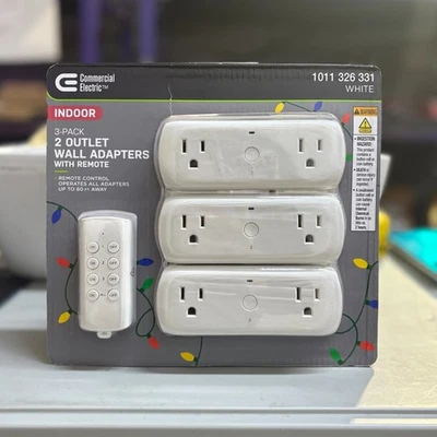 Commercial Electric Indoor 3 Pack 2 Outlet Wall Adapters with Remote White New - Image 1 of 4