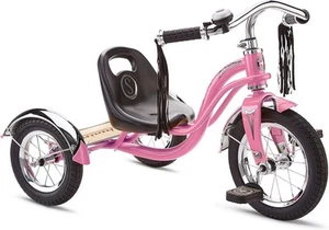 Schwinn Retro Pink Kids Tricycle - Steel Frame, Wood Deck & Mustache Bars - Picture 1 of 7