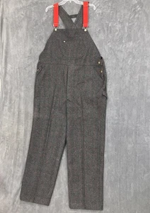 VTG LL Bean Wool Woodman Bib Overalls Men’s 46x32 Big Malone Plaid Gray Red USA - Picture 1 of 21