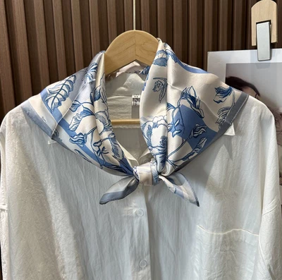 100%Silk Mulberry Scarf 26'' Wrap Neckerchief Elegant Flower Print Bandana Shawl - Image 1 of 4