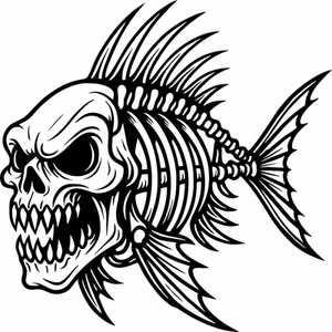 Skull Face Fish Skeleton Fishing Car Boat Truck Window Vinyl Decal Sticker - Picture 1 of 2
