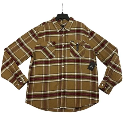 Camisa Brixton Bowery Franela Sobre Hombres M Marrón A Cuadros Lana Vegana NUEVA Foto 1 de 4