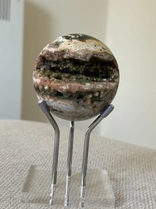 Ocean Jasper - Orbicular Ocean Jasper Sphere + Druzy - Picture 1 of 7