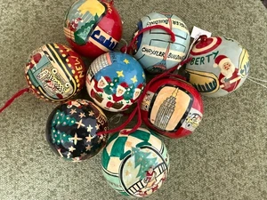 Complete Set of 8 Vintage Bloomingdales NYC Christmas Ornaments Hand Painted - Picture 1 of 15