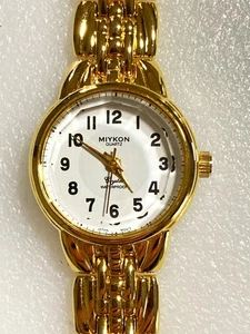 Miykon Gold Tone Women's Watch Faceted Beveled Crystal White Dial - New Battery - Picture 1 of 7