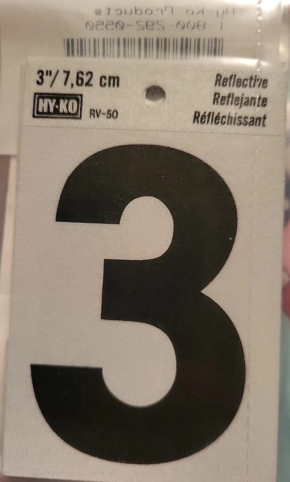 Hy-Ko Vinyl 3 In. Reflective Adhesive Number Three RV-50-3 Pack of 10 Hy-Ko