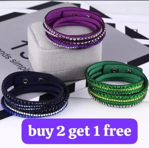 LO ÚLTIMO Pulsera Brazalete Brazalete Brazalete Cuero Estrás Envolvente Cristal Punk Reino Unido - Imagen 1 de 7