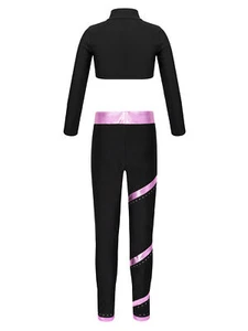 Kids Girls Sportswear Solid Color Activewear Shiny Sports Outfits Gymnastics - Picture 1 of 60