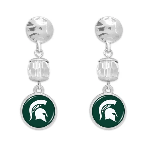 Michigan State Spartans Ivy Crystal Silver Earrings Jewelry Gift MSU Cover