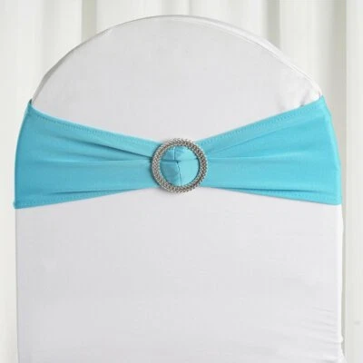 20 pcs SPANDEX Chair Sashes with Silver Round Buckle Brooches Party Decorations - Image 1 of 2