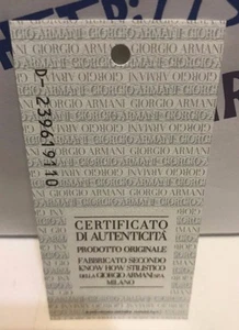 GIORGIO ARMANI CERTIFICADO DE AUTENTICIDAD EXTRA TARJETAS DE AUTENTICIDAD IMPRESIÓN ELEVADA - Imagen 1 de 2