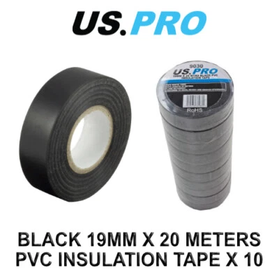 US PRO Black 19MM X 20 Meters PVC Insulation Tape X 10 9030 - Image 1 of 4