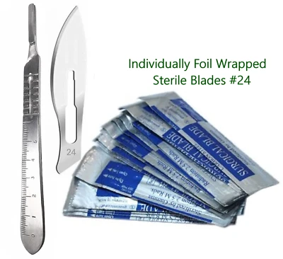 50 Sterile Surgical Blades #24 With Free Scalpel Knife Handle #4 - Image 1 of 3
