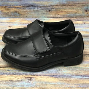 Smart fit Kids Boys Oxford Dress Shoe 6.5 Hook & Look Black Faux Leather - Picture 1 of 9