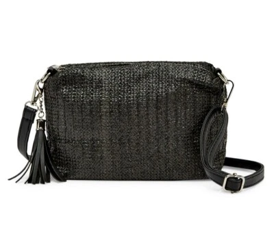 PINK HALEY Woven Straw Tassel Crossbody Bag Black NEW with Tags - Image 1 of 2