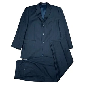 Calvin Klein Wool Suit 42R Pants 35x30 Black Striped Slim Fit Notch Collar 2PC - Picture 1 of 15