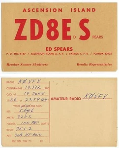 1966 Ascension Island Radio ZD8ES QSL card - used - Ed Spears - Picture 1 of 1