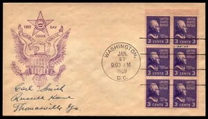 Scott 807a 3 Cents Jefferson Pane Fidelity FDC Typed Address Planty 807a-6a - Picture 1 of 2