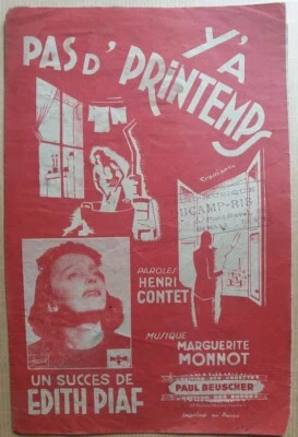 C1 EDITH PIAF Partition Y A PAS DE PRINTEMPS 1944 Marguerite MONNOT Henri CONTET - Photo 1/2
