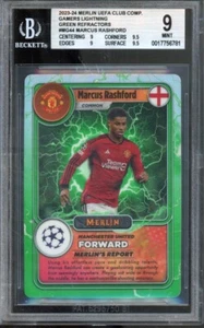 2023-24 Topps Merlin UEFA Marcus Rashford Gamers Lightning Green #MG-44 BGS 9.5 - Picture 1 of 2