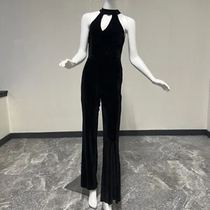 Crystal Doll Junior's Red Velvet Wide Leg Jumpsuit 3-Way Stretch - Size 3 V GOOD - Picture 1 of 4