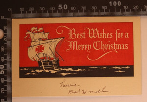 Vintage Christmas Greeting Card German Red Iron Cross Maritime/Ship/Old English